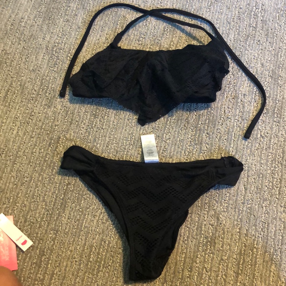 Black lace square neck swimsuit